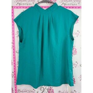 Funlingo shirt blue Sleeveless Pleated Mock Neck Top - Teal